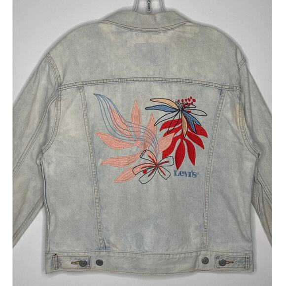 Levi’s Women’s Ex-Boyfriend Denim Trucker Jacket Floral Embroidered 2010 Medium - Picture 9 of 11